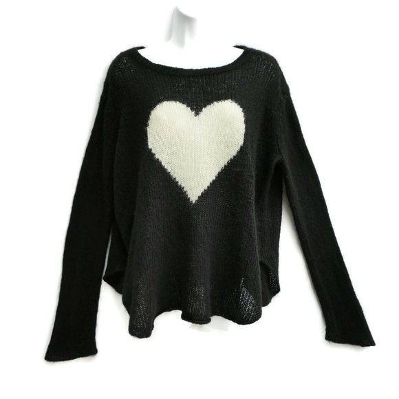 Wooden Ships Sweaters - Mohair Wooden Ships Knit Sweater Heart Crew Neck Lightweight Black White M L